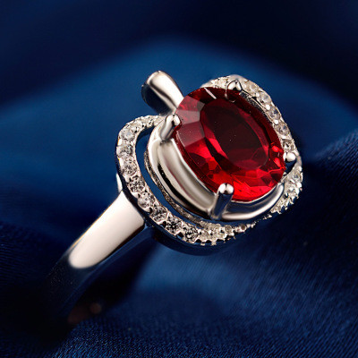 Garnet Birthstone Apple Design Silver Ring